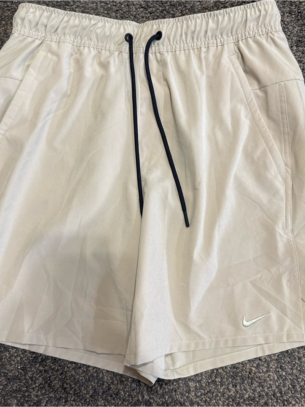 Nike Men's Cream Athletic Shorts with Black Drawcord